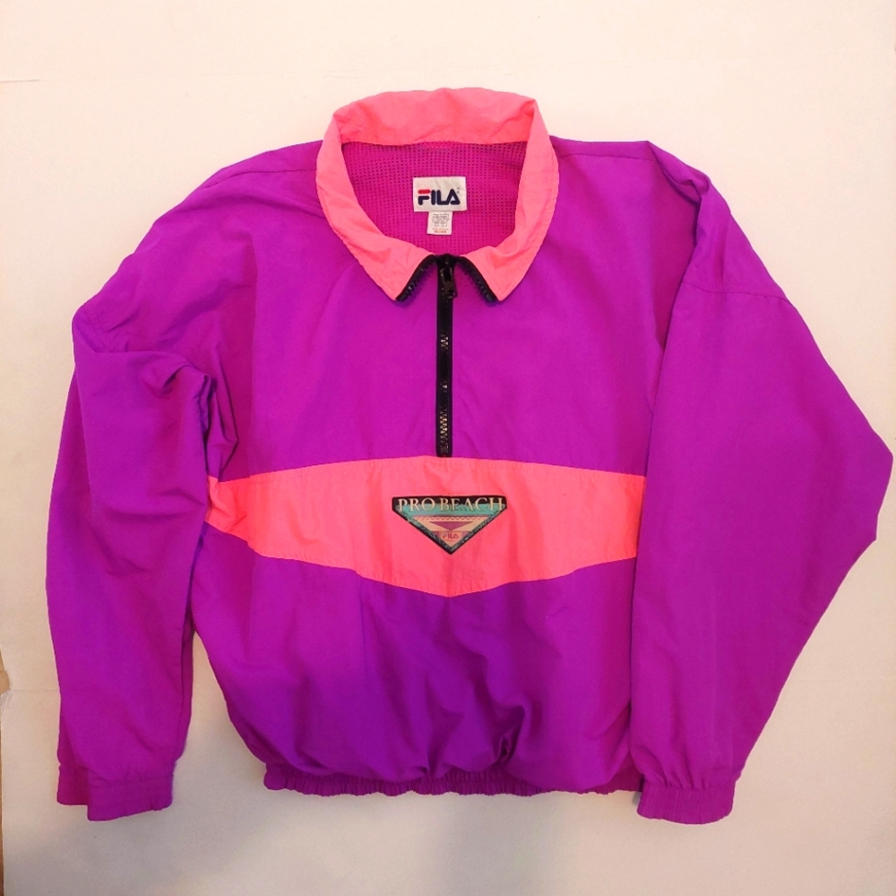 Vintage 90's Color Block FILA Pro Beach 1/4 zip up Jacket made in USA